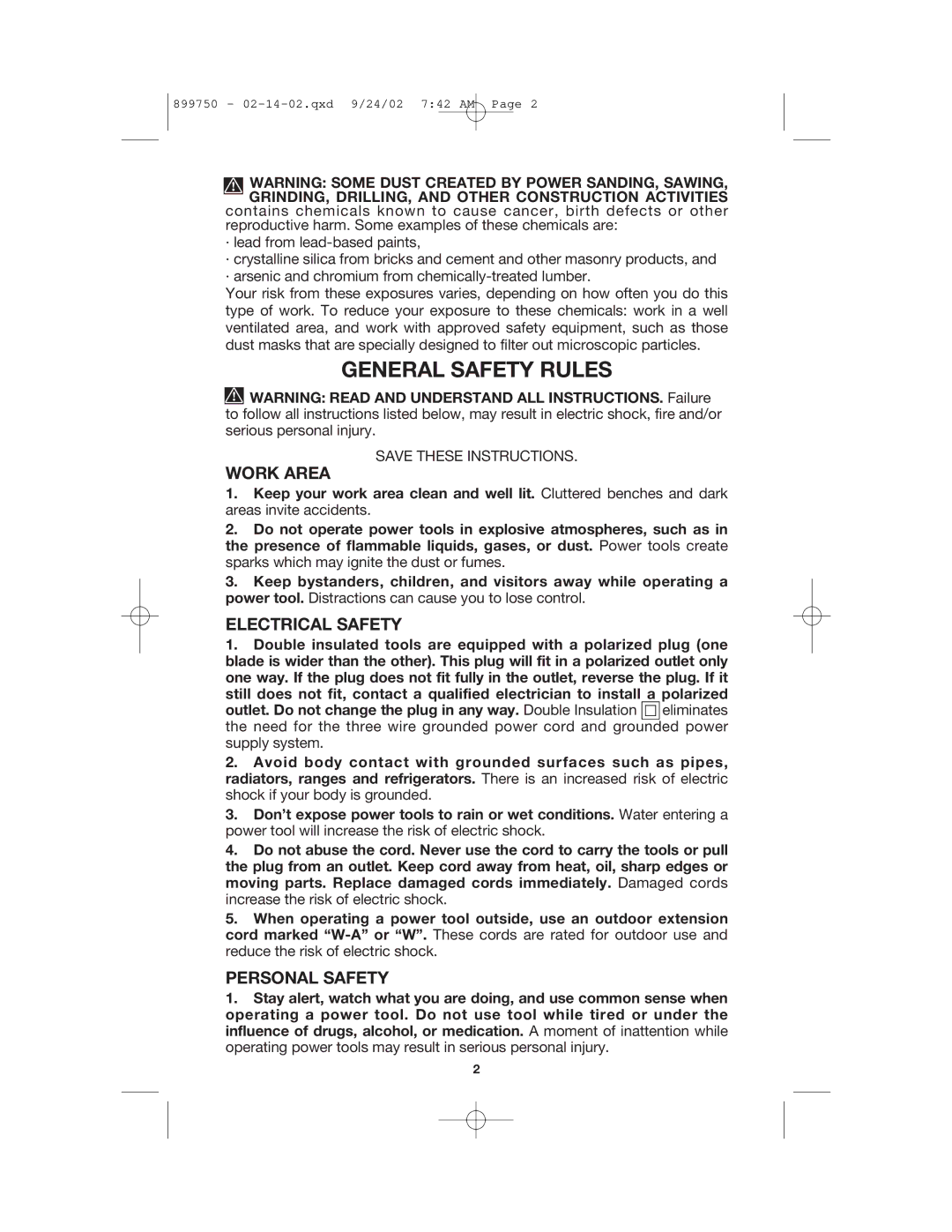 Porter-Cable 7519, 7518 instruction manual General Safety Rules, Work Area, Electrical Safety, Personal Safety 