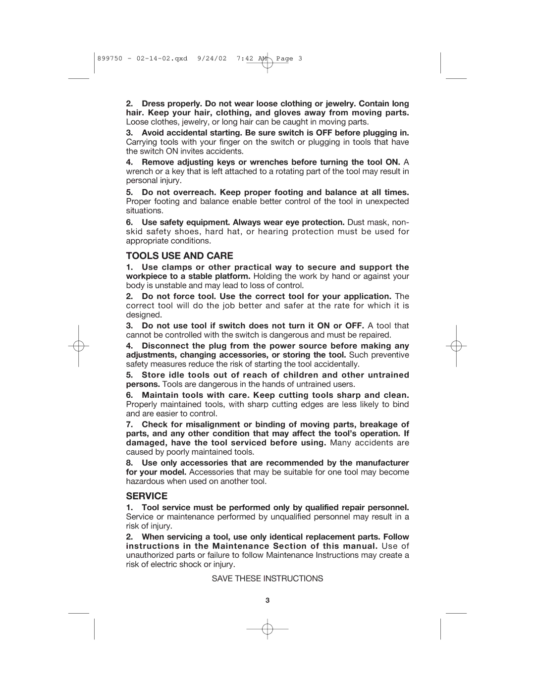 Porter-Cable 7518, 7519 instruction manual Tools USE and Care, Service 