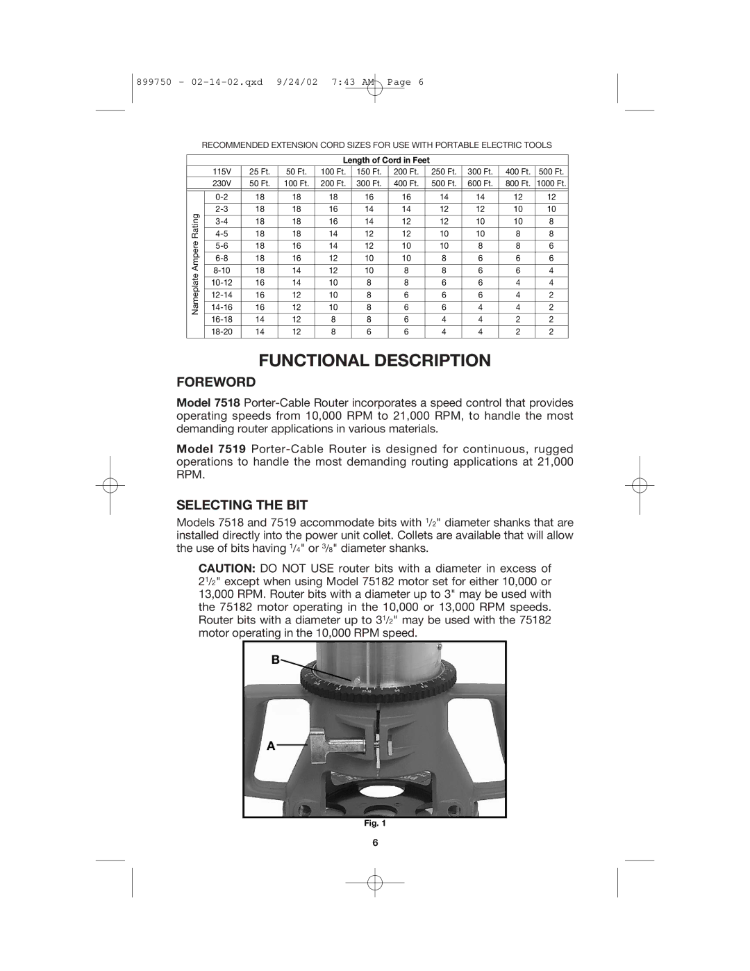 Porter-Cable 7519, 7518 instruction manual Functional Description, Foreword, Selecting the BIT 