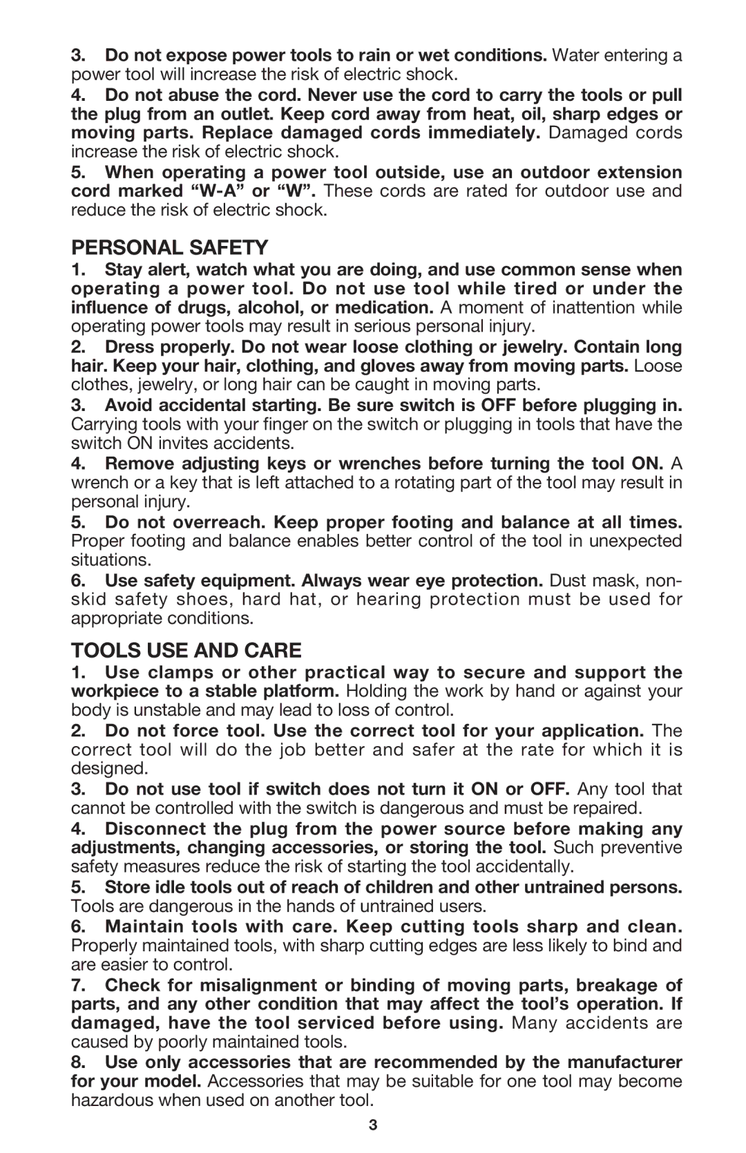 Porter-Cable 7537, 7536 instruction manual Personal Safety, Tools USE and Care 