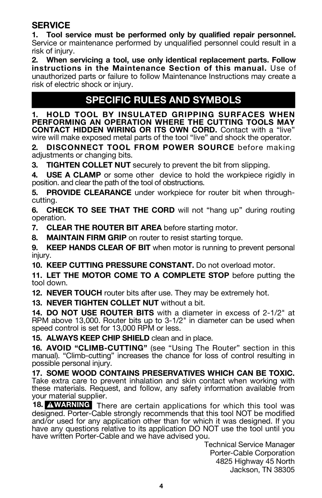 Porter-Cable 7536, 7537 instruction manual Specific Rules and Symbols, Service 