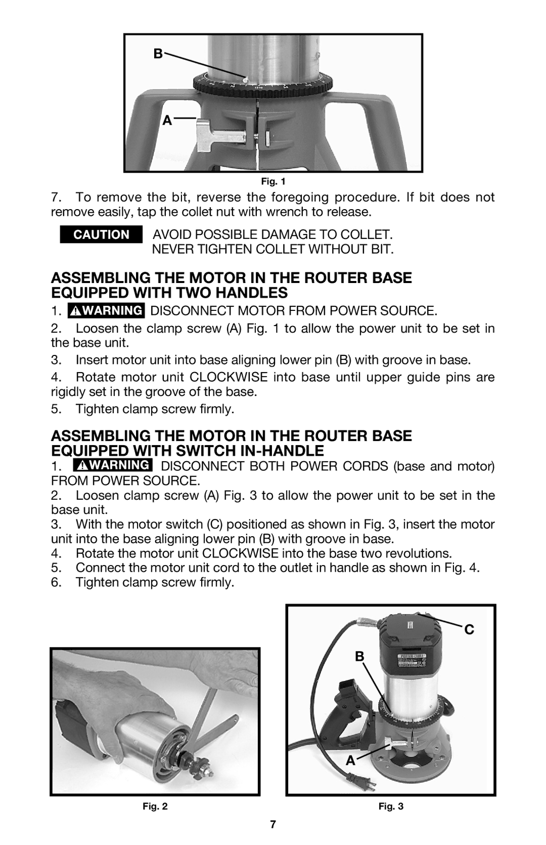 Porter-Cable 7537, 7536 instruction manual Disconnect Motor from Power Source, From Power Source 