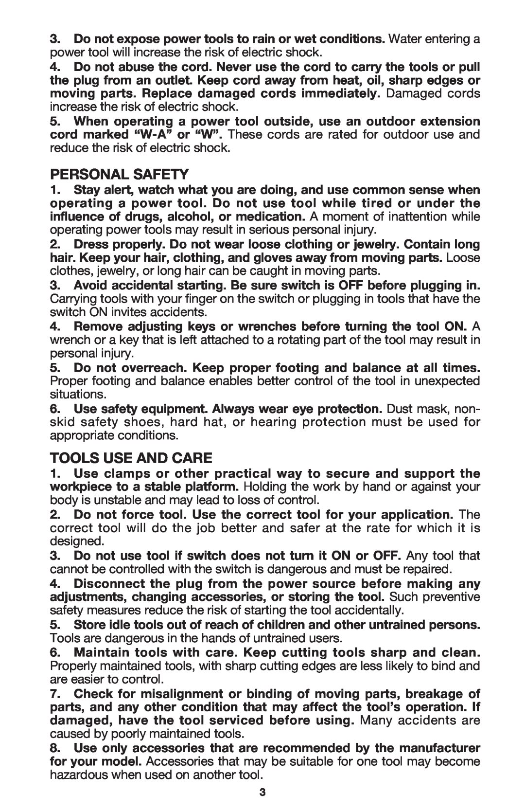 Porter-Cable 7537, 7536 instruction manual Personal Safety, Tools Use And Care 