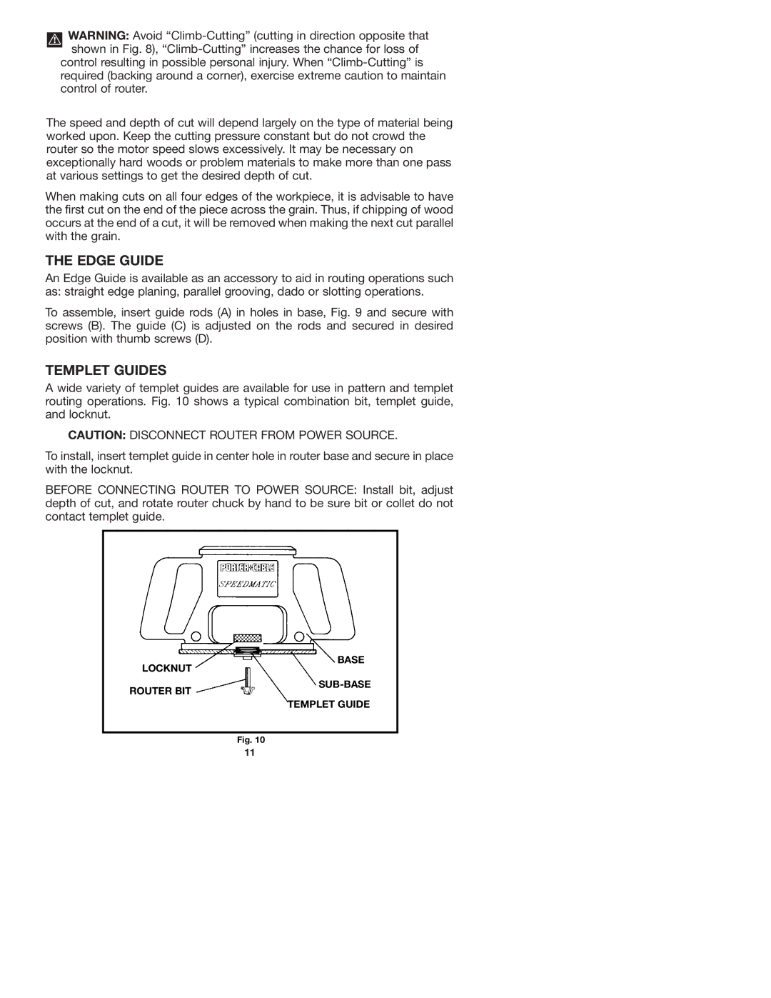 Porter-Cable 7536 instruction manual Edge Guide, Templet Guides 