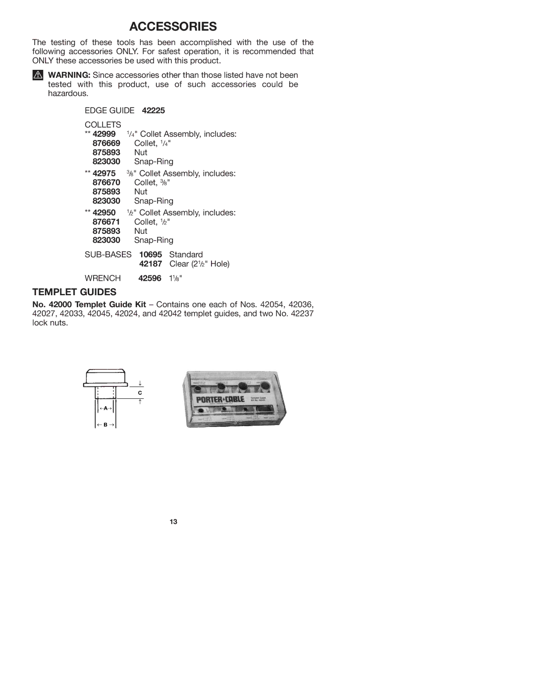 Porter-Cable 7536 instruction manual Accessories 