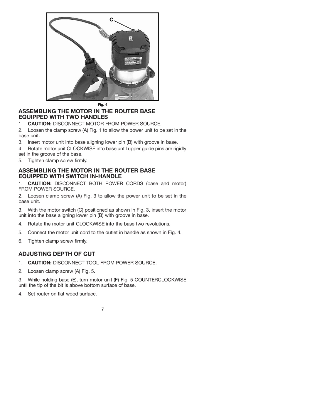 Porter-Cable 7536 instruction manual Adjusting Depth of CUT, From Power Source 