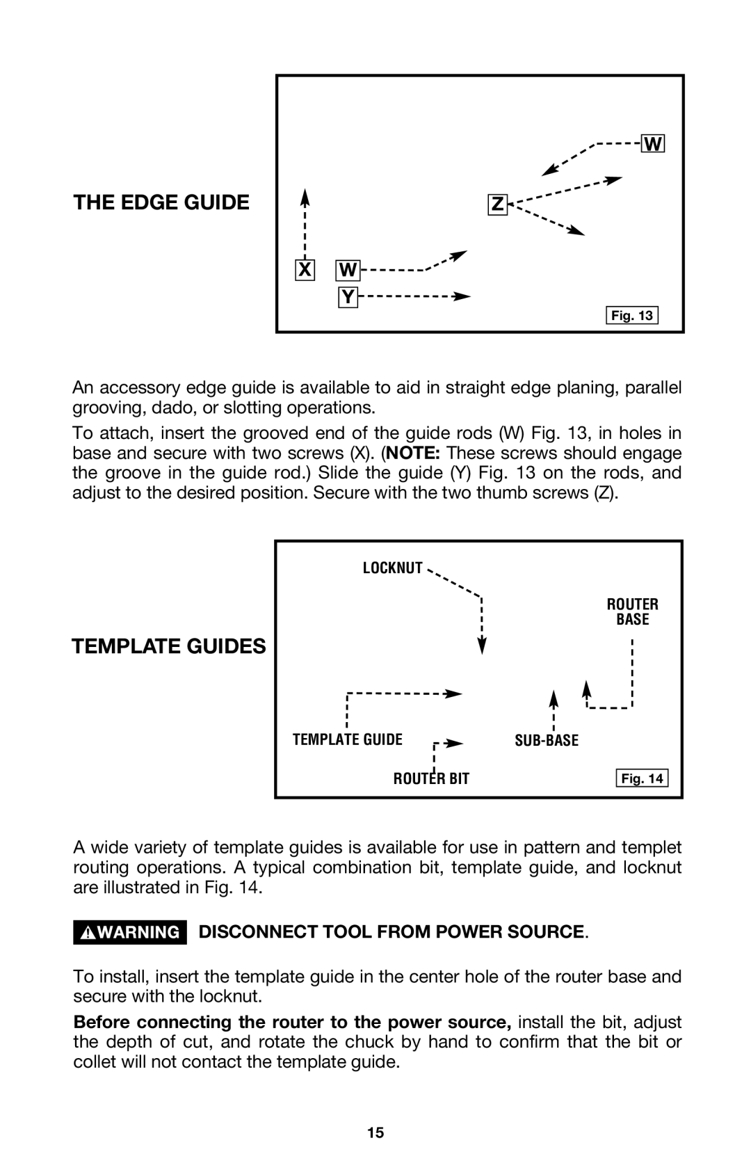 Porter-Cable 7538 instruction manual Edge Guide, Template Guides 