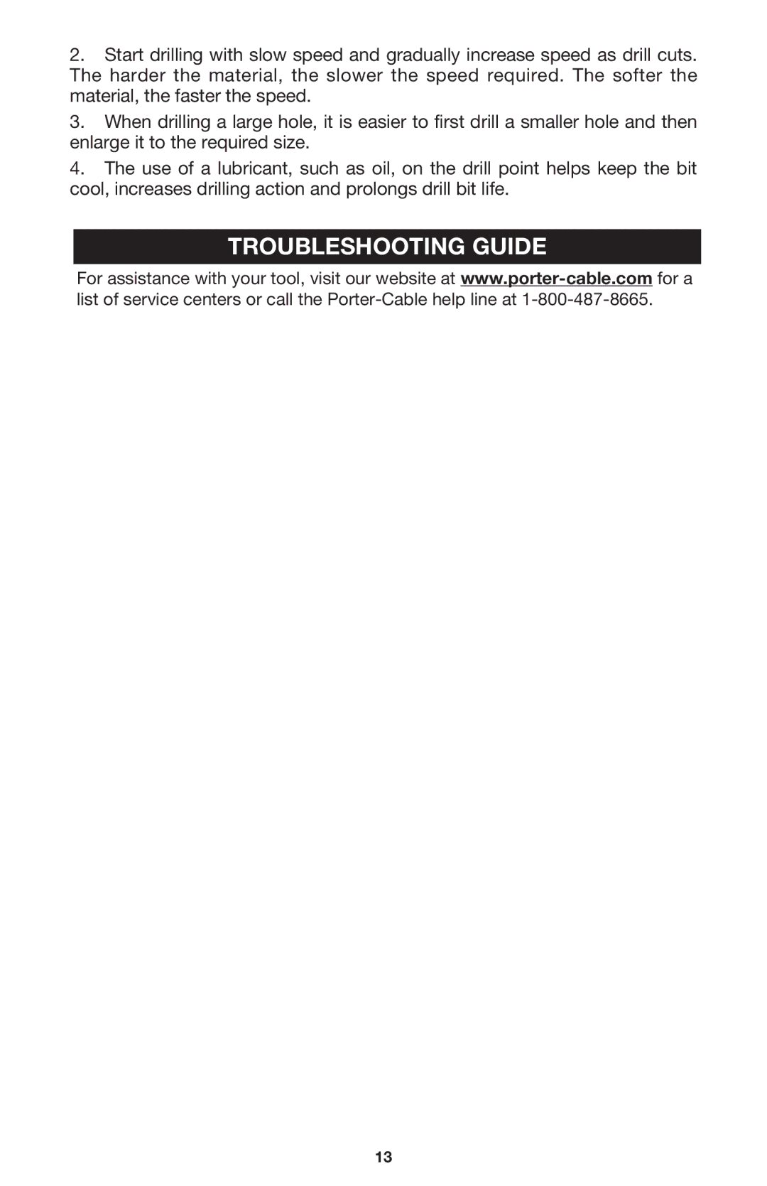 Porter-Cable 7556 instruction manual Troubleshooting Guide 