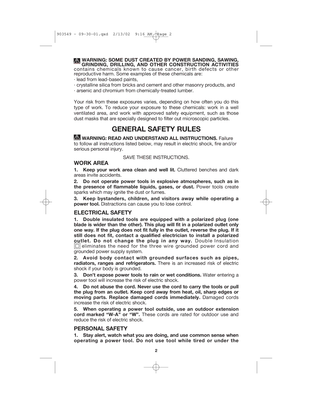 Porter-Cable 7564 instruction manual General Safety Rules, Work Area, Electrical Safety, Personal Safety 