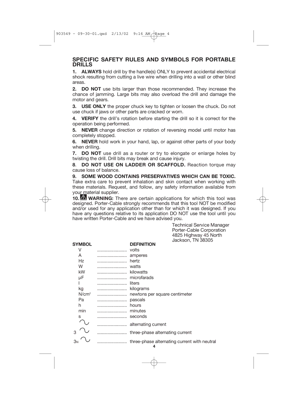 Porter-Cable 7564 instruction manual Specific Safety Rules and Symbols for Portable Drills, Jackson, TN 