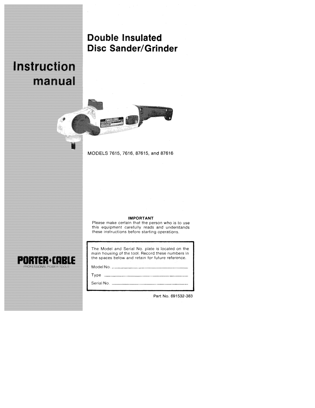 Porter-Cable 87616, 87615 manual 