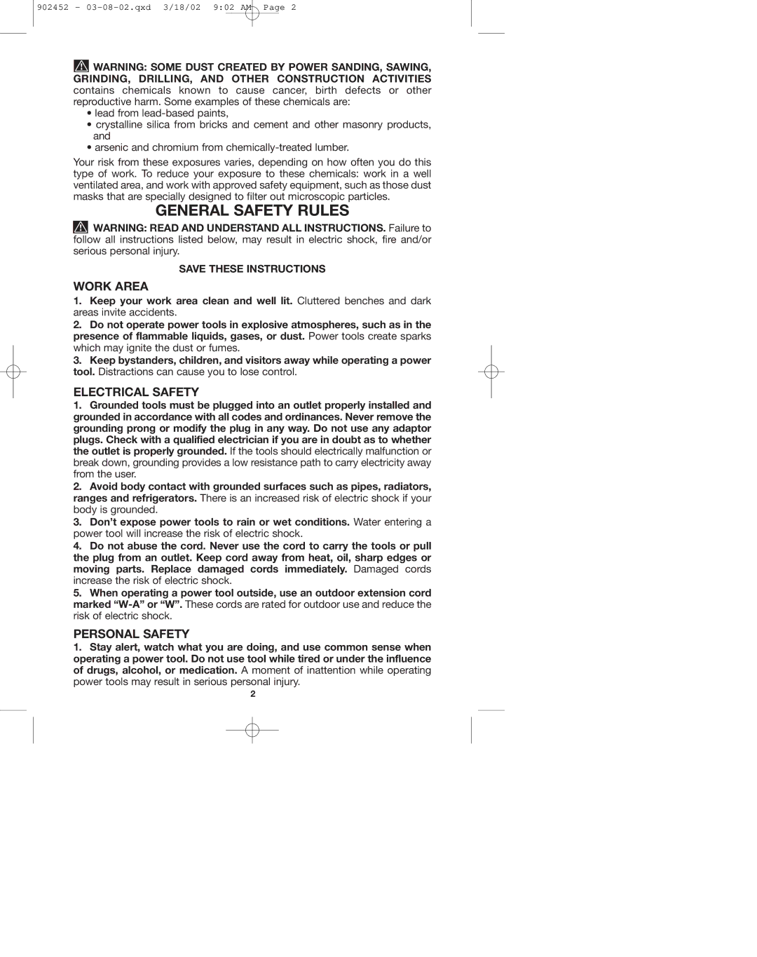 Porter-Cable 7724 instruction manual General Safety Rules, Work Area, Electrical Safety, Personal Safety 