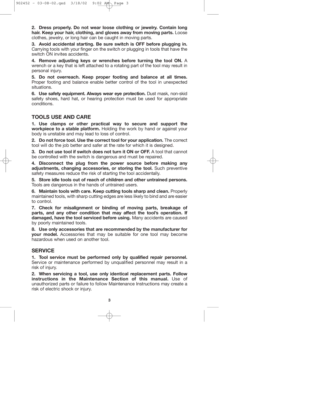 Porter-Cable 7724 instruction manual Tools USE and Care, Service 