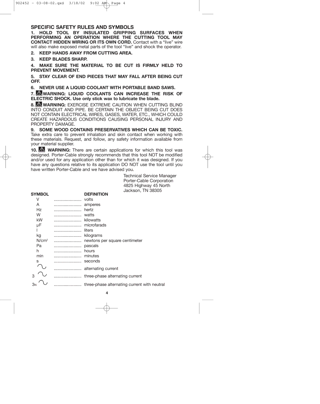 Porter-Cable 7724 instruction manual Specific Safety Rules and Symbols, Jackson, TN 