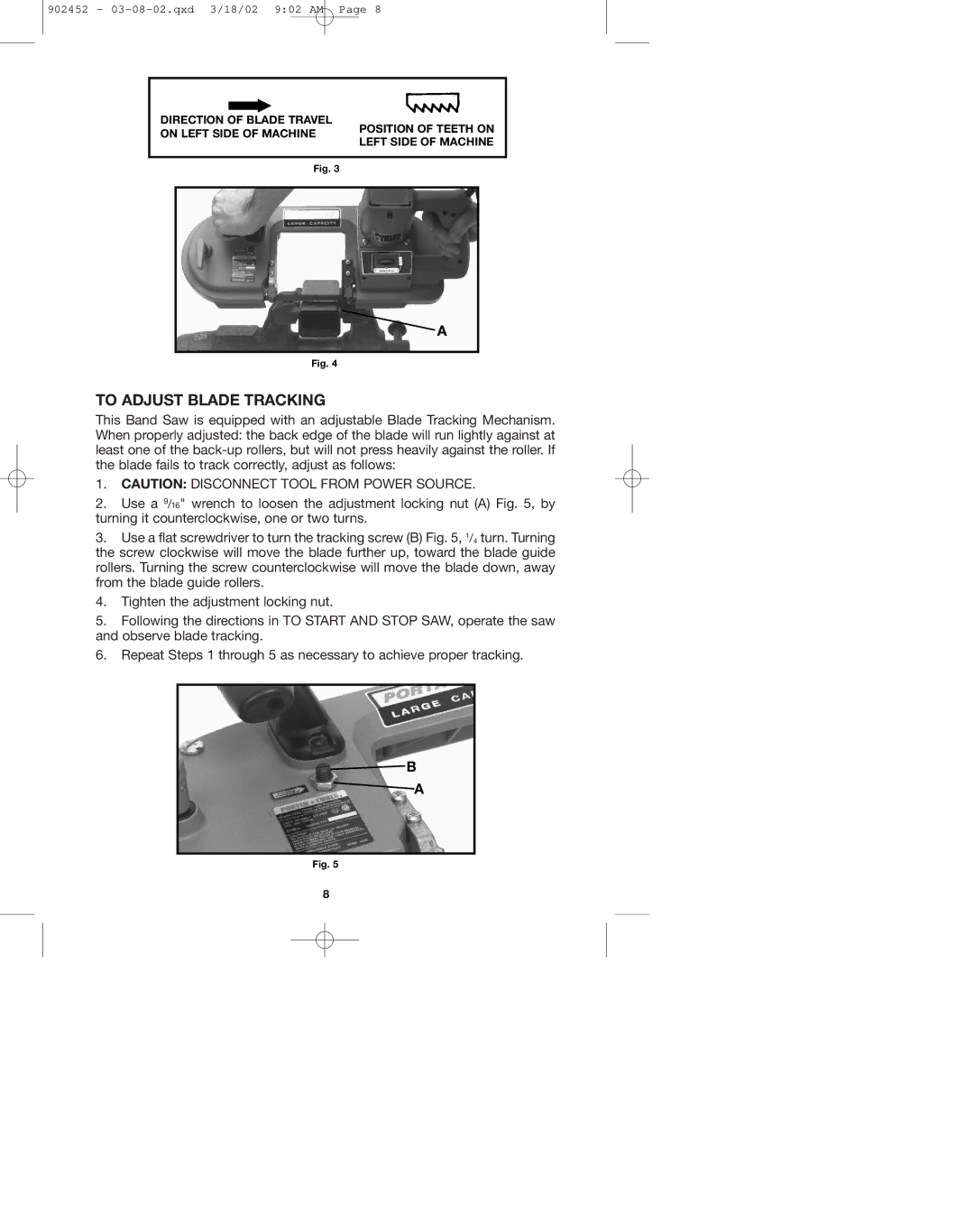 Porter-Cable 7724 instruction manual To Adjust Blade Tracking 