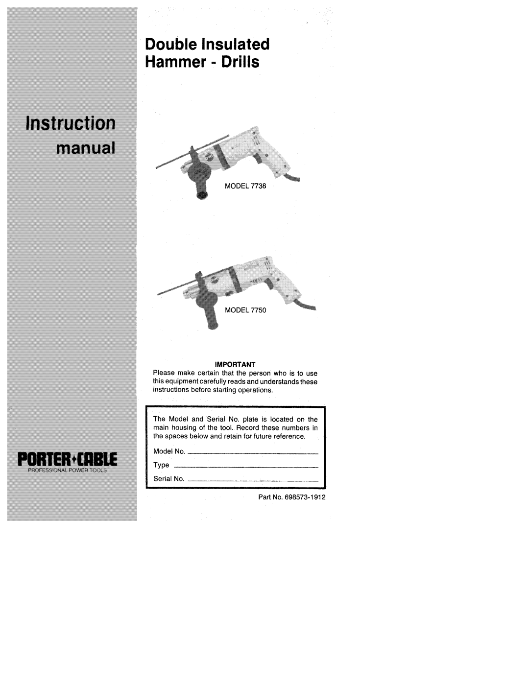 Porter-Cable 7738, 7750 manual 