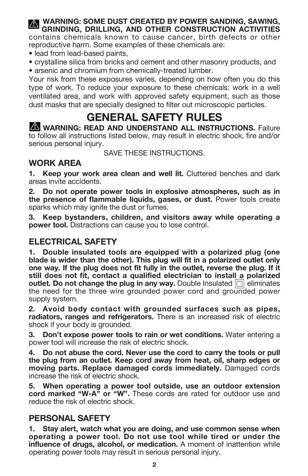 Porter-Cable 7765 instruction manual General Safety Rules, Work Area, Electrical Safety, Personal Safety 