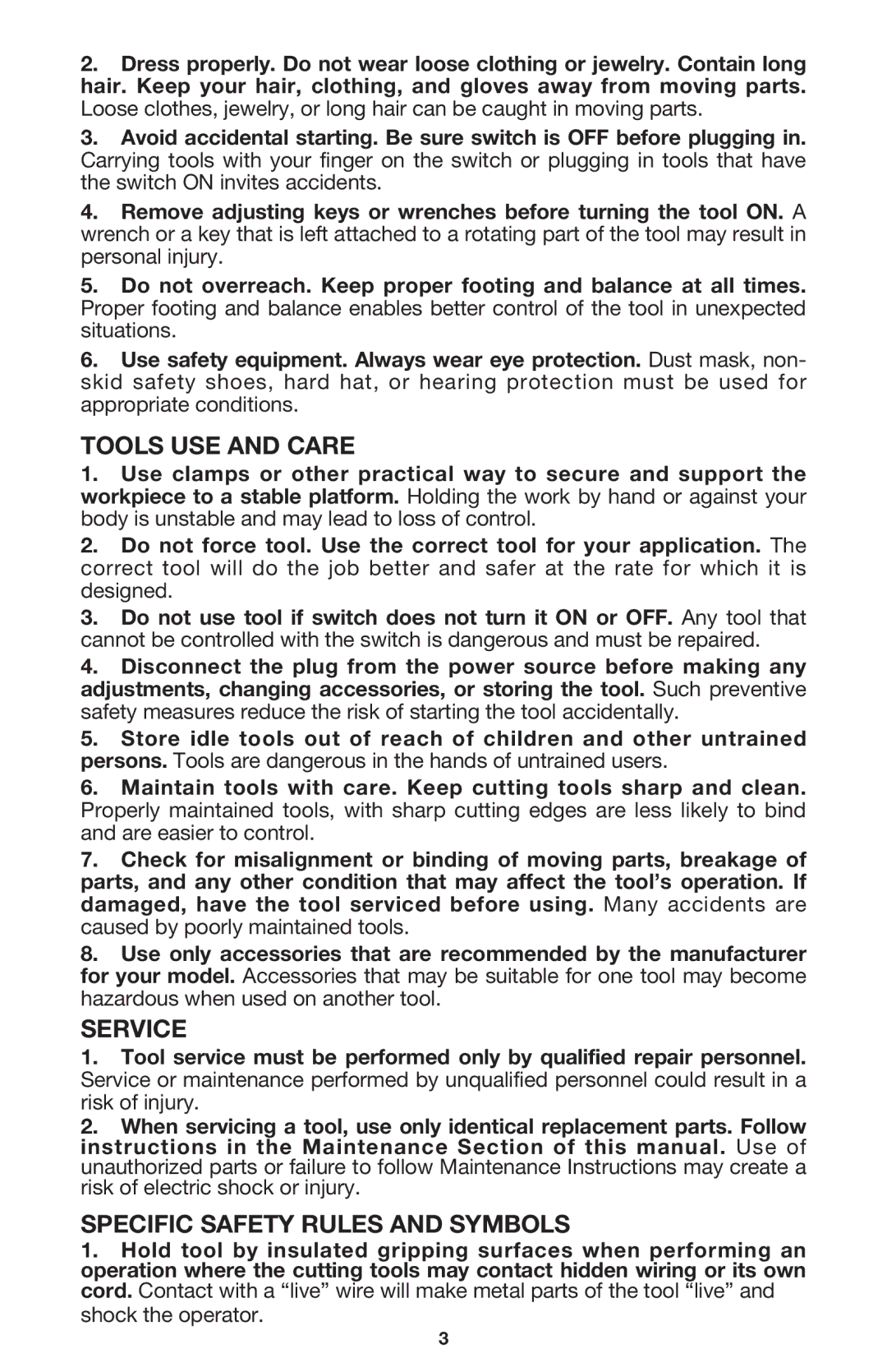 Porter-Cable 7765 instruction manual Tools USE and Care, Service, Specific Safety Rules and Symbols 