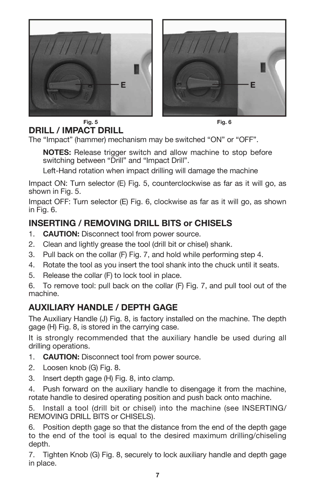 Porter-Cable 7765 instruction manual Drill / Impact Drill, Auxiliary Handle / Depth Gage 