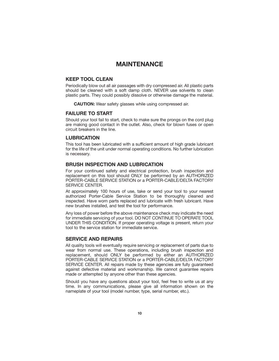 Porter-Cable 7812 instruction manual Maintenance 