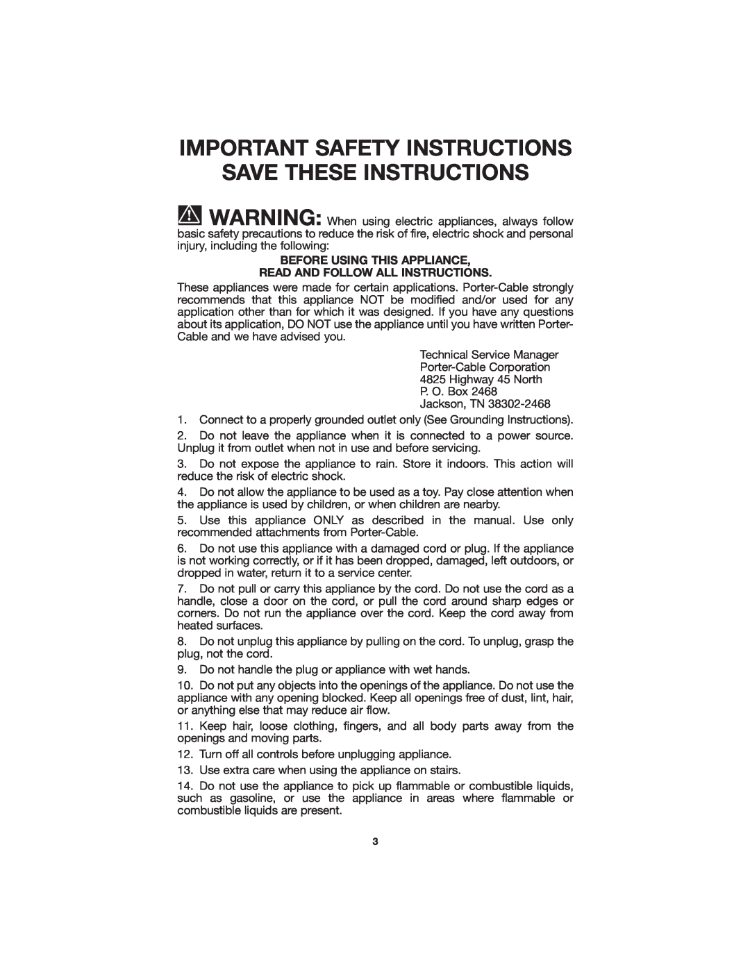 Porter-Cable 7812 instruction manual Important Safety Instructions, Save These Instructions, Before Using This Appliance 
