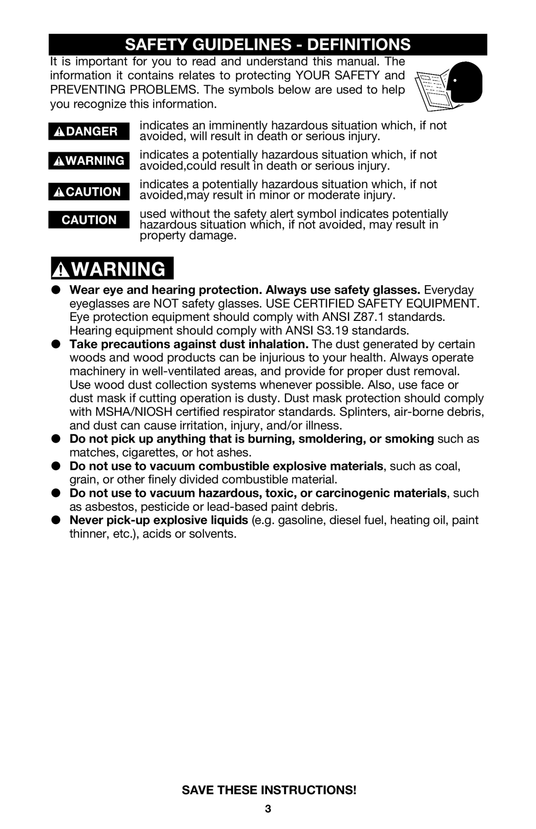 Porter-Cable 7814 instruction manual Safety Guidelines Definitions 