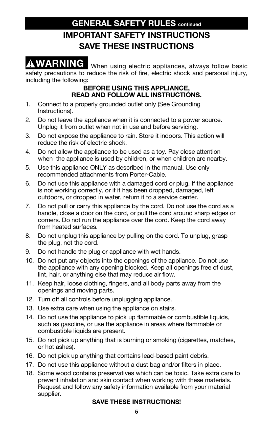 Porter-Cable 7814 instruction manual Important Safety Instructions 