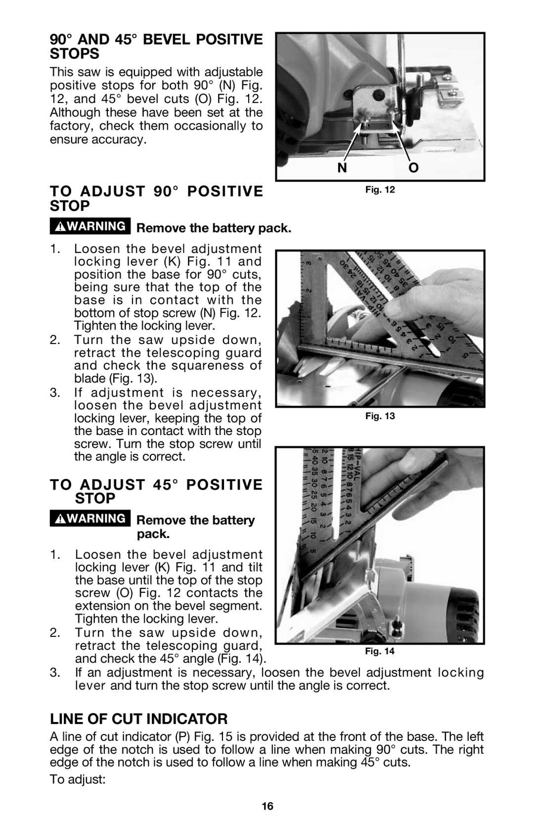 Porter-Cable 844 Bevel Positive Stops, To Adjust 90 Positive Stop, To Adjust 45 Positive Stop, Line of CUT Indicator 