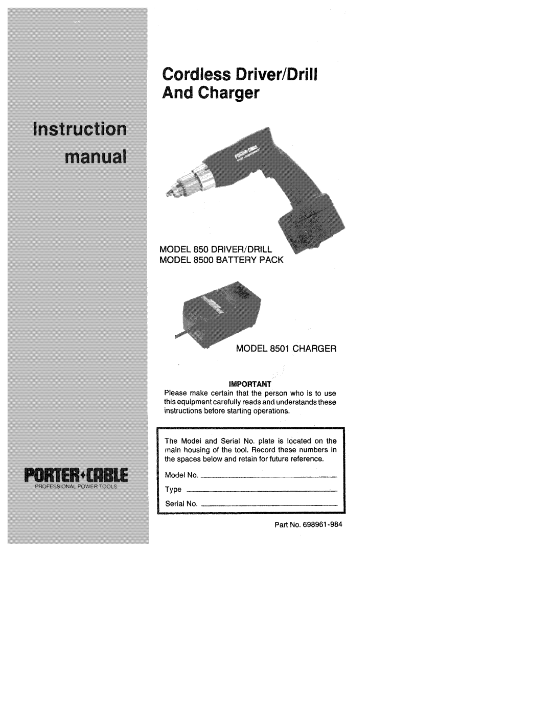 Porter-Cable 850 manual 