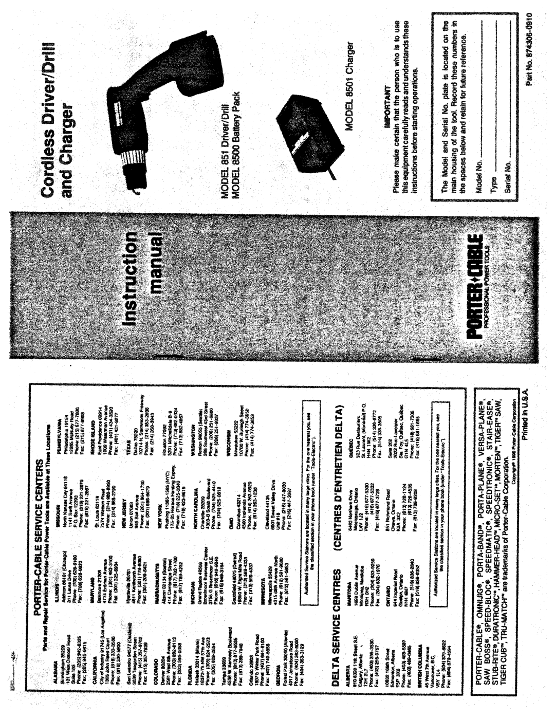 Porter-Cable 851, 8500 manual 