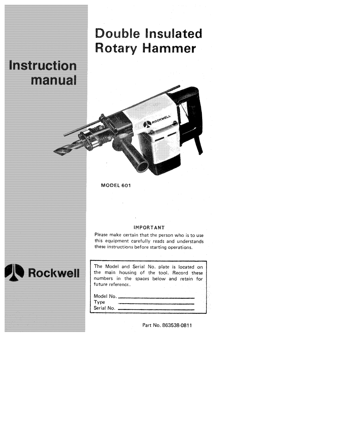 Porter-Cable 601, 863538-0811 manual 