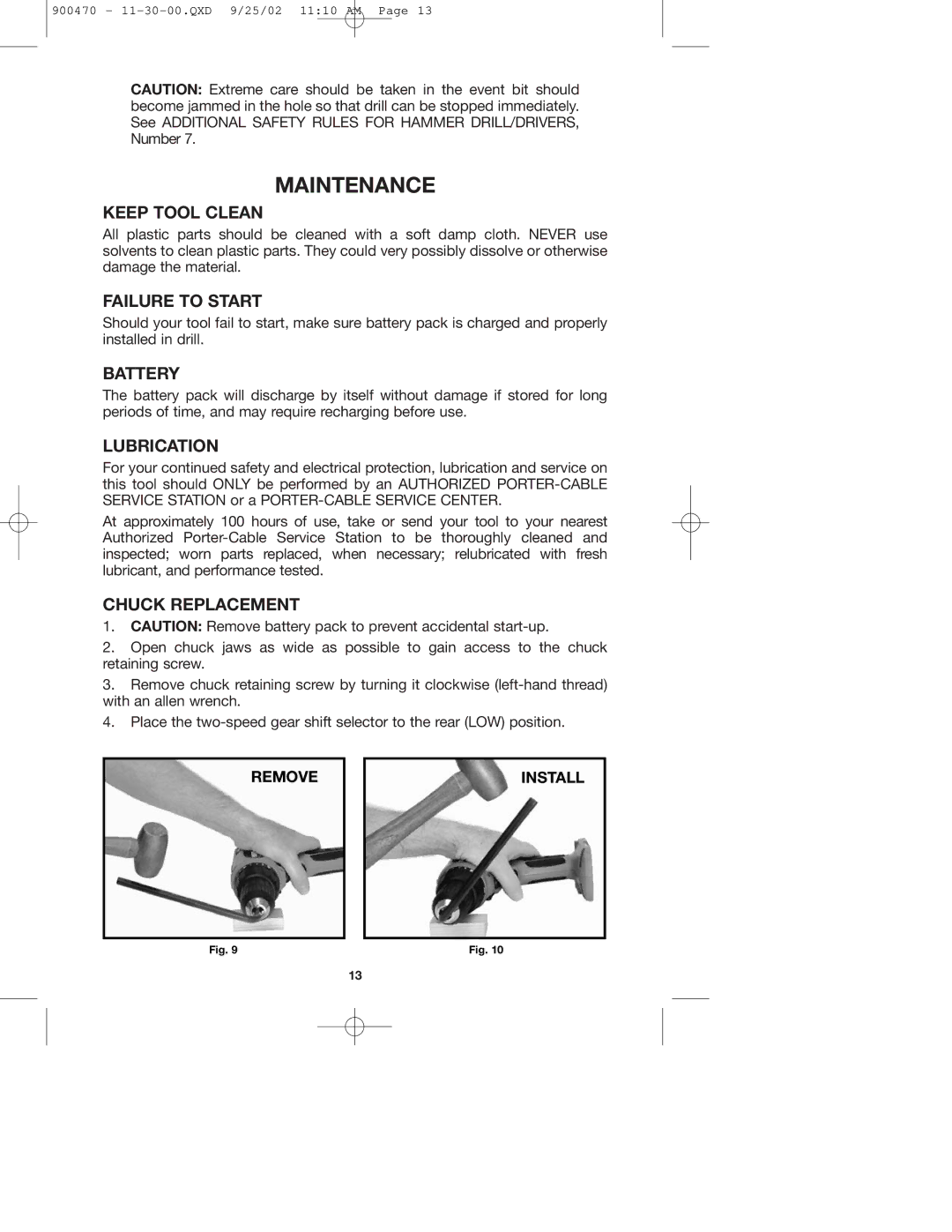 Porter-Cable 877 instruction manual Maintenance 