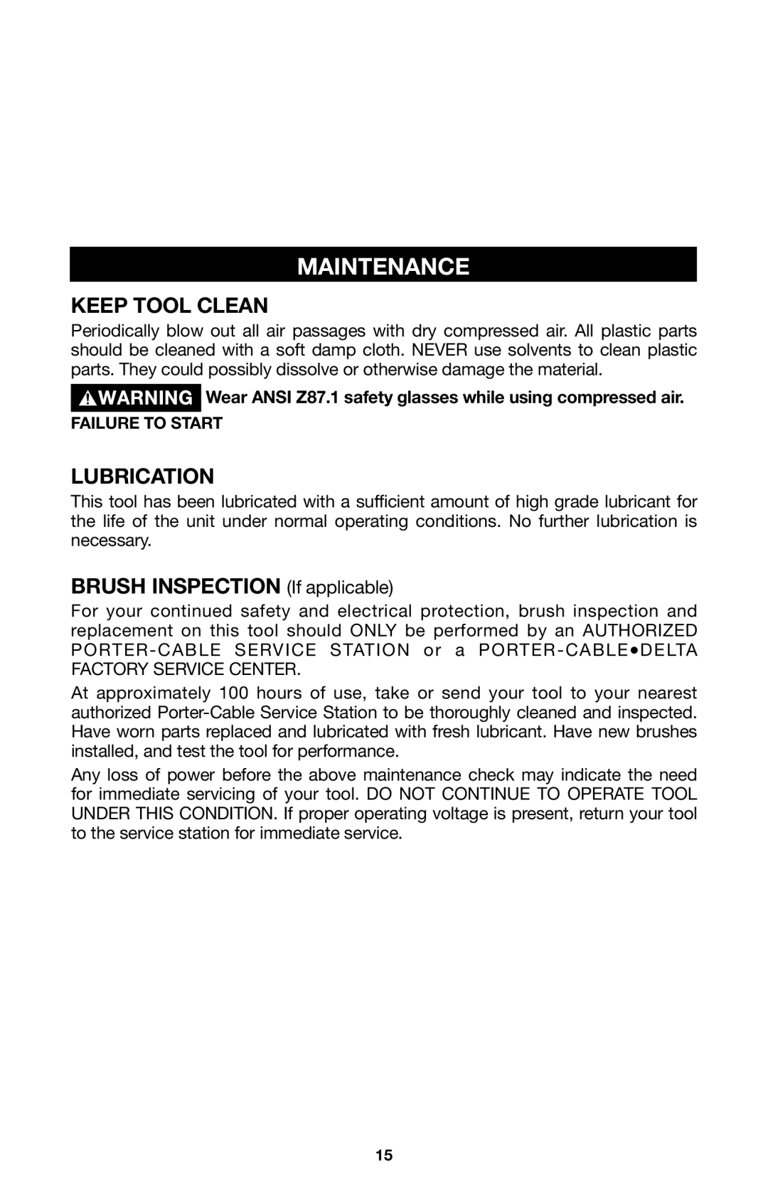 Porter-Cable 837, 8823 instruction manual Maintenance, Keep Tool Clean, Lubrication 