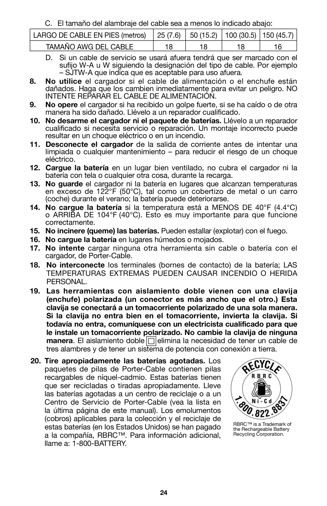 Porter-Cable 8823, 837 instruction manual Temperaturas Extremas Pueden Causar Incendio O Herida 