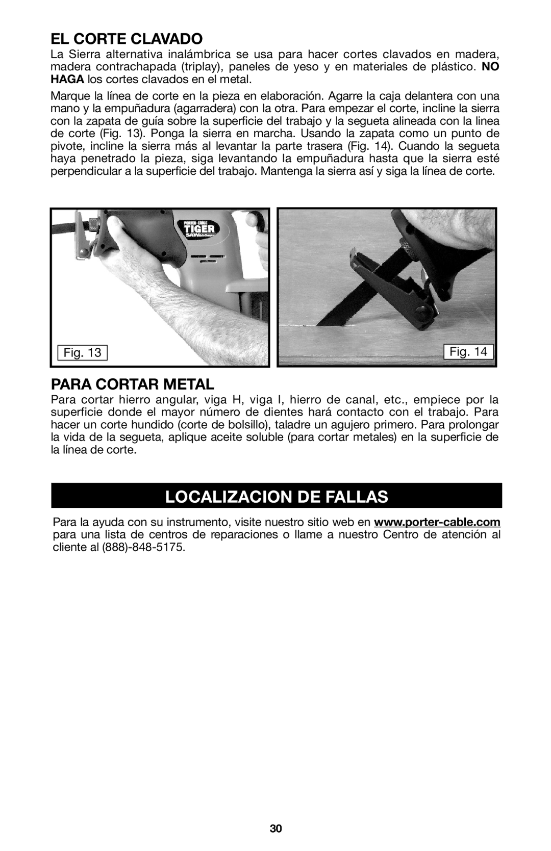 Porter-Cable 8823, 837 instruction manual Localizacion DE Fallas, EL Corte Clavado, Para Cortar Metal 