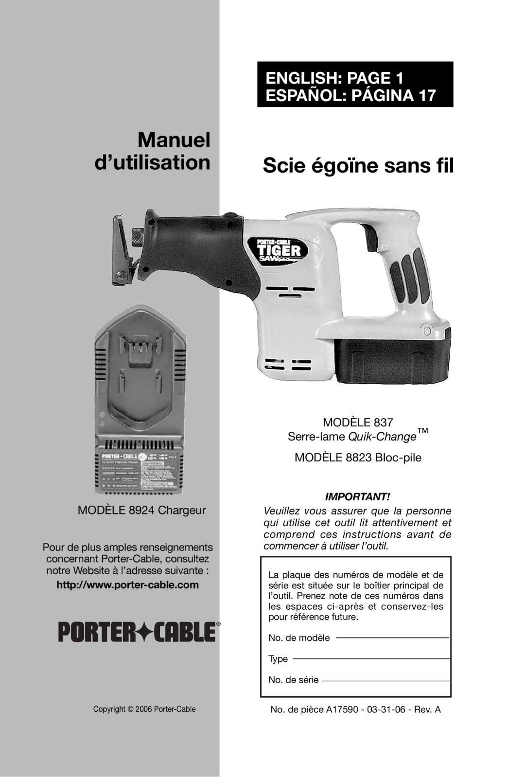 Porter-Cable 837, 8823 instruction manual Manuel 