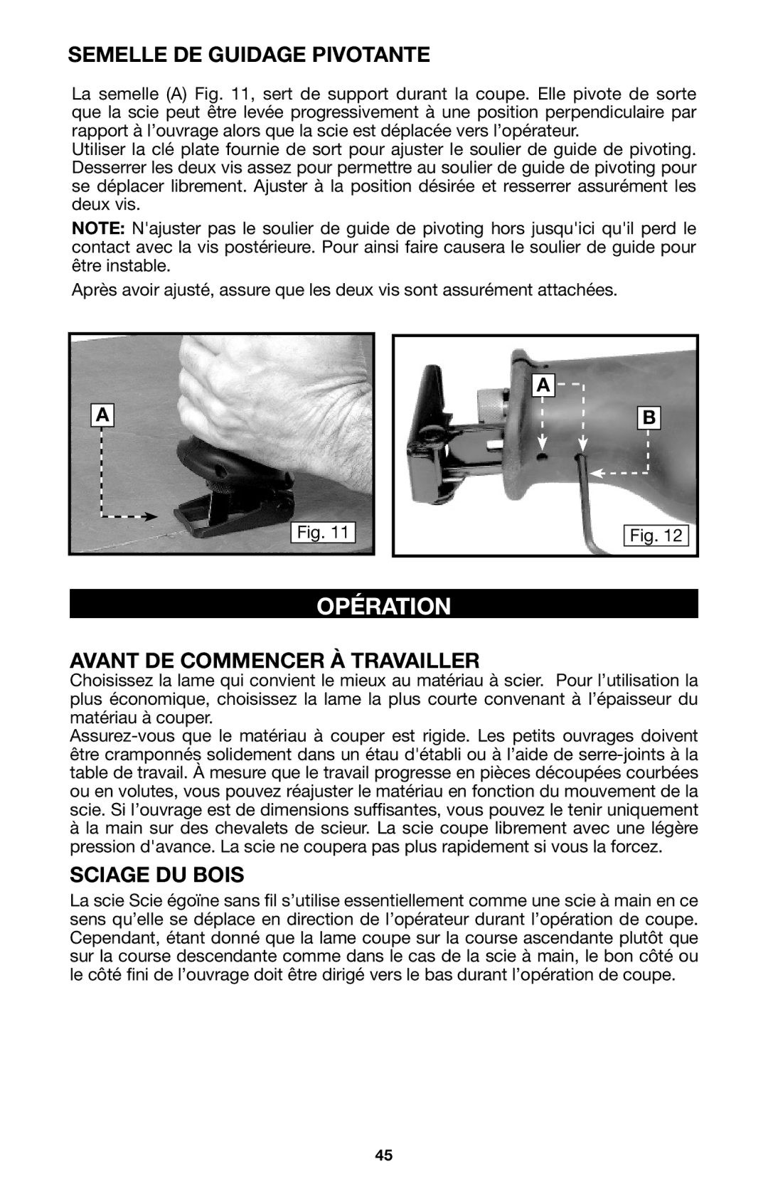 Porter-Cable 837, 8823 Opération, Semelle DE Guidage Pivotante, Avant DE Commencer À Travailler, Sciage DU Bois 