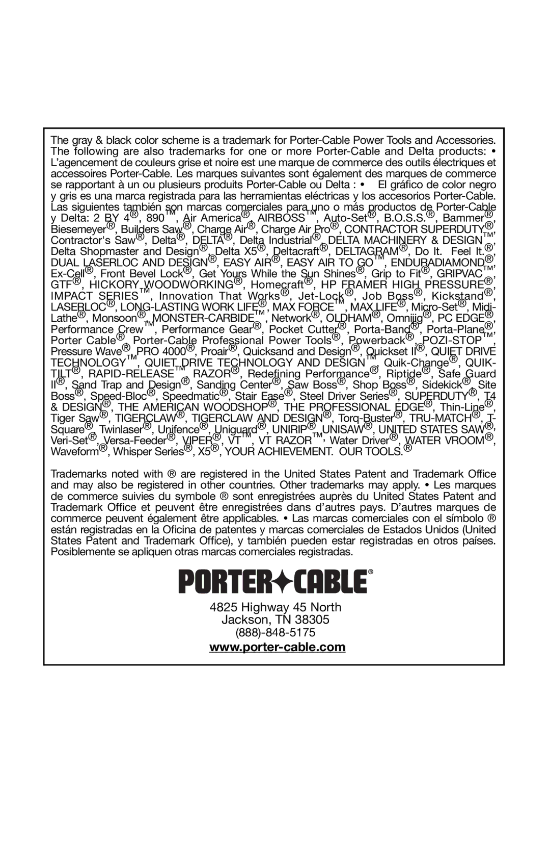 Porter-Cable 8823, 837 instruction manual Highway 45 North Jackson, TN 