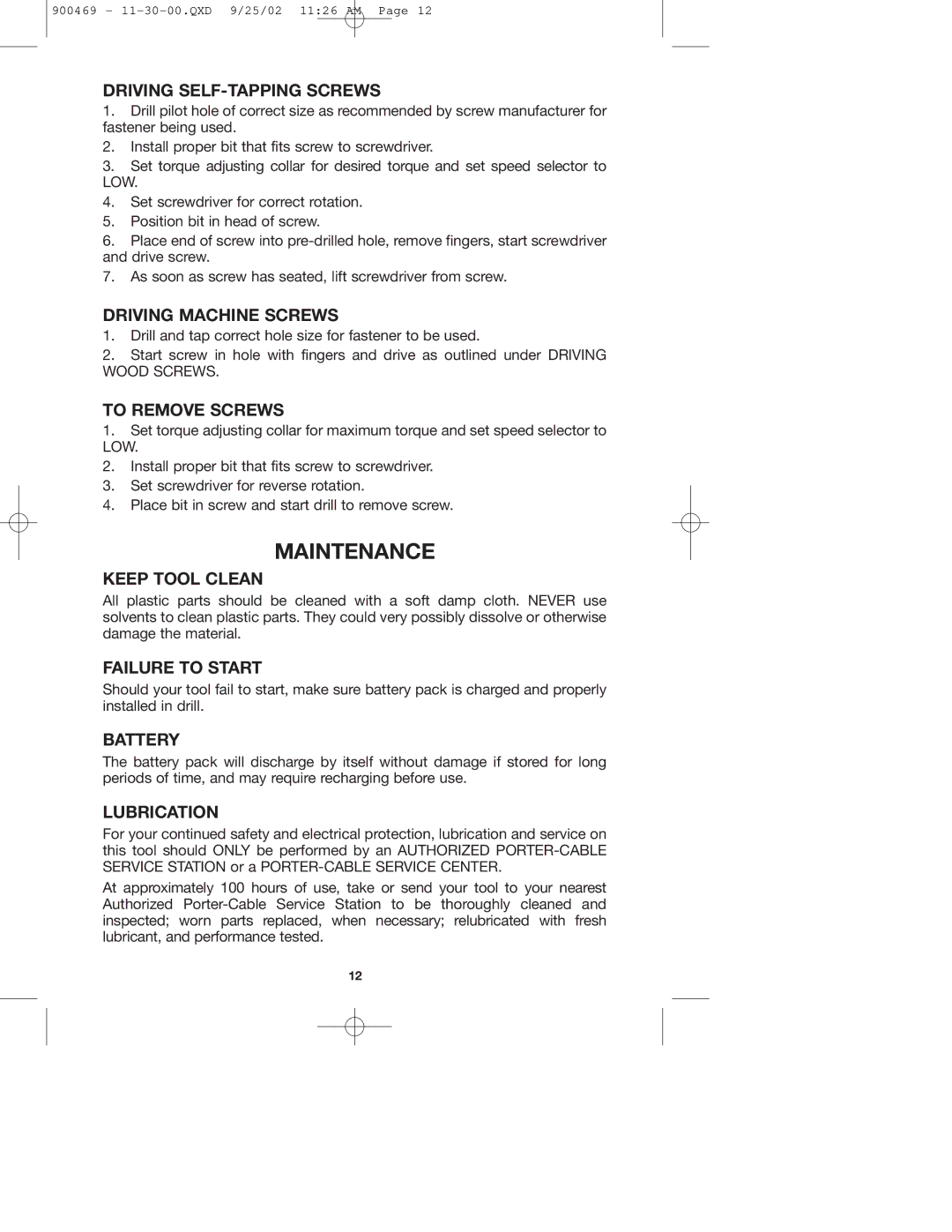 Porter-Cable 8823, 884, 8624 instruction manual Maintenance 