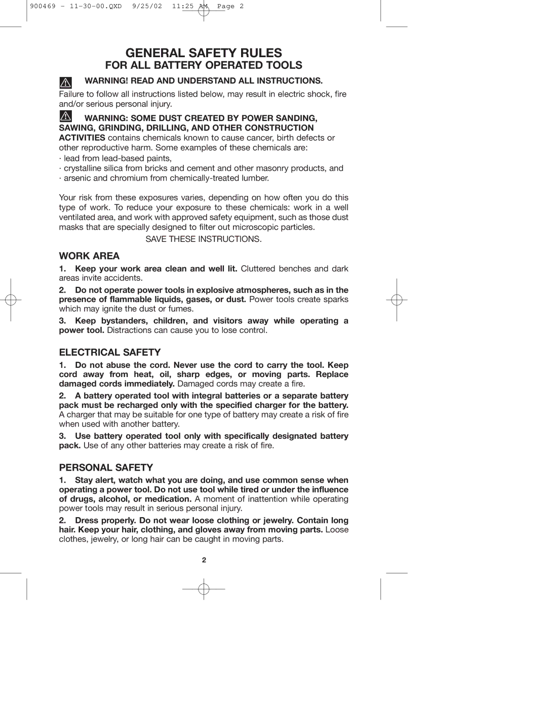 Porter-Cable 8624, 8823, 884 instruction manual General Safety Rules, Work Area, Electrical Safety, Personal Safety 