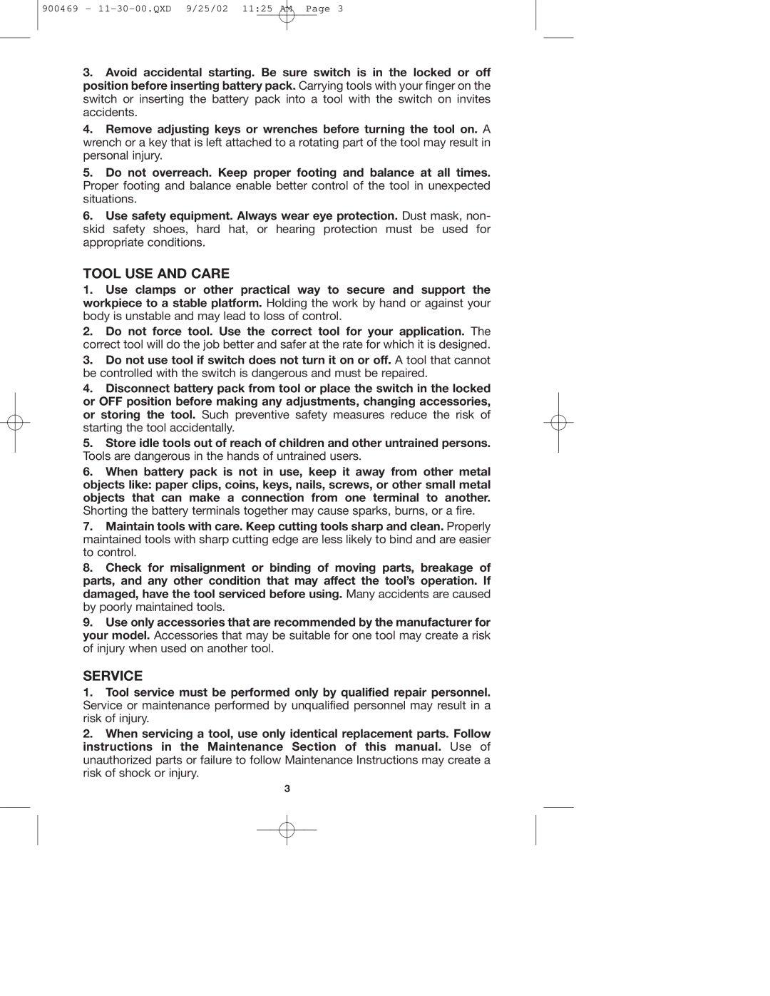 Porter-Cable 8823, 884, 8624 instruction manual Tool USE and Care, Service 