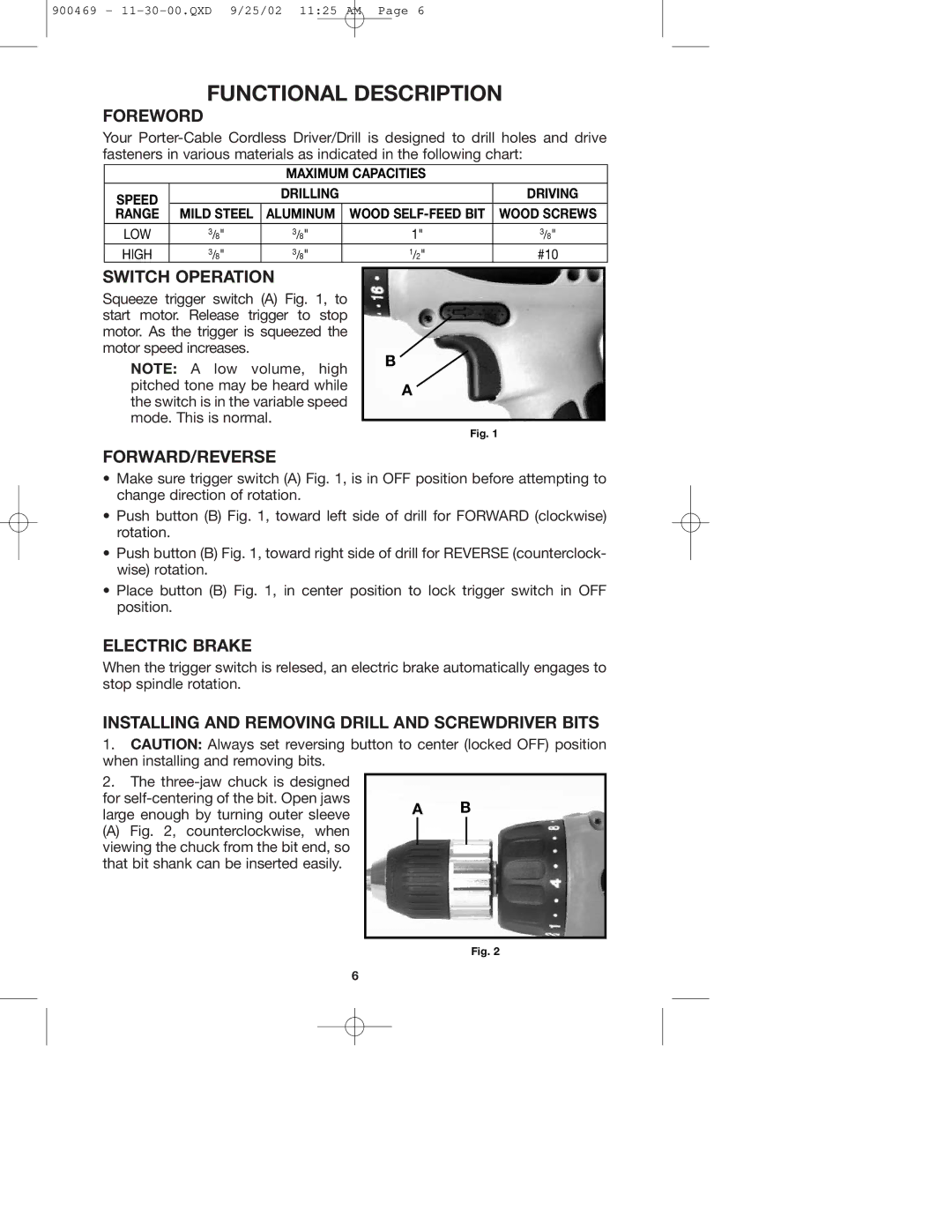 Porter-Cable 8823, 884, 8624 instruction manual Functional Description 