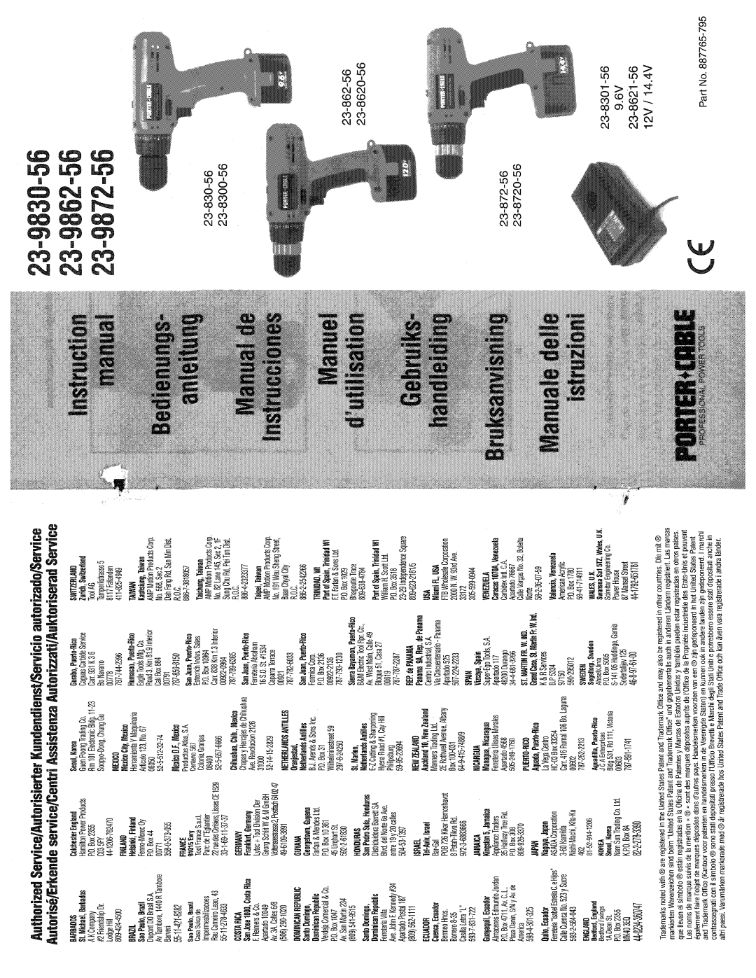 Porter-Cable 23-8621-56, 887765-795, 23-8620-56, 23-9862-56, 23-830-56, 23-8300-56, 23-8720-56, 23-862-56, 23-9830-56 manual 