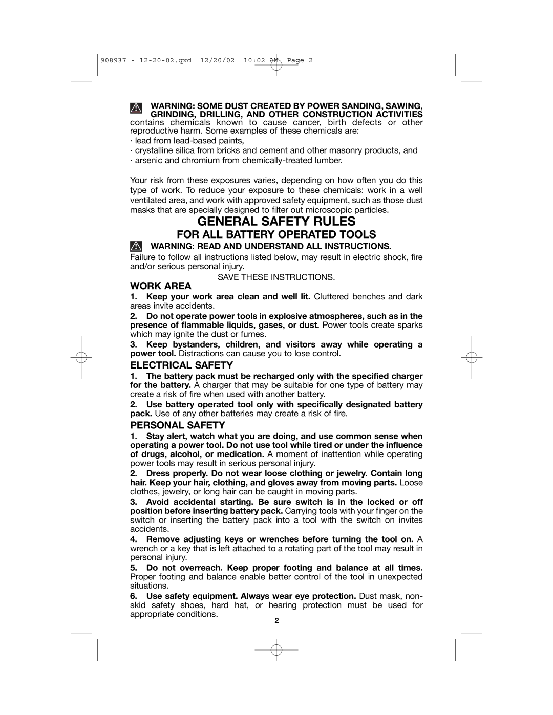 Porter-Cable 8924, 643 instruction manual General Safety Rules, Work Area, Electrical Safety, Personal Safety 