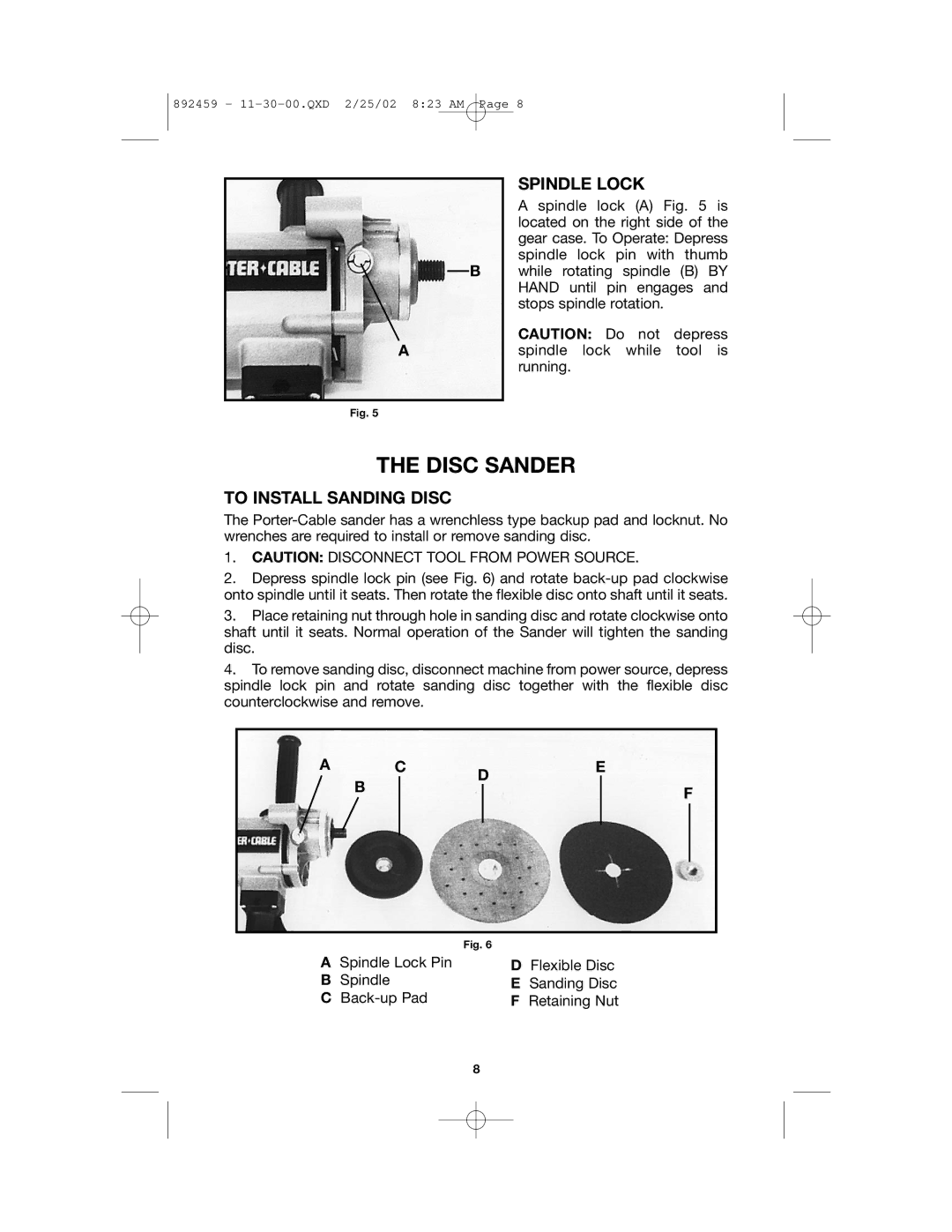 Porter-Cable 892459-0011, 7401 instruction manual Disc Sander 