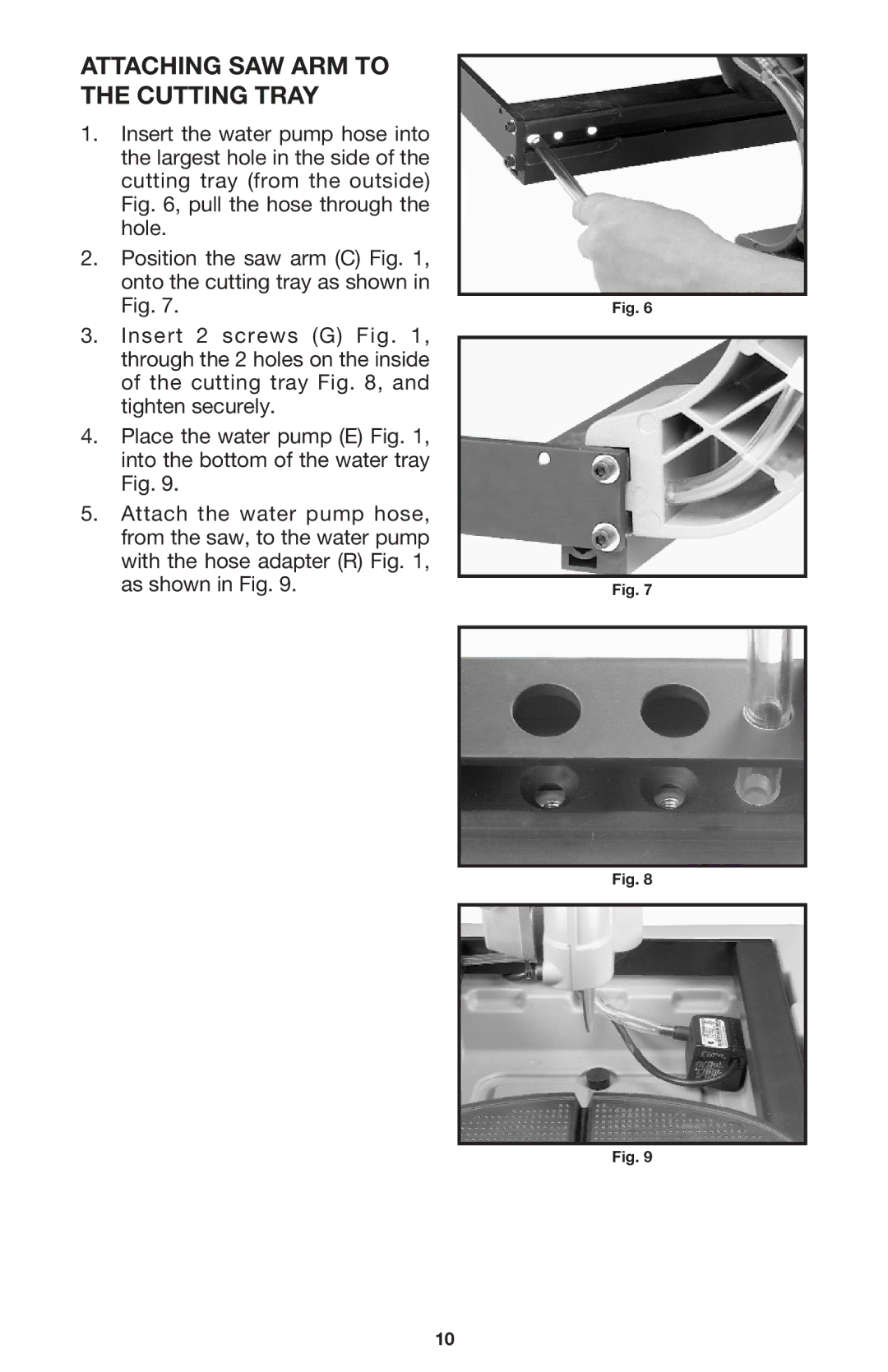 Porter-Cable 895736, 1500 instruction manual Attaching SAW ARM to the Cutting Tray 