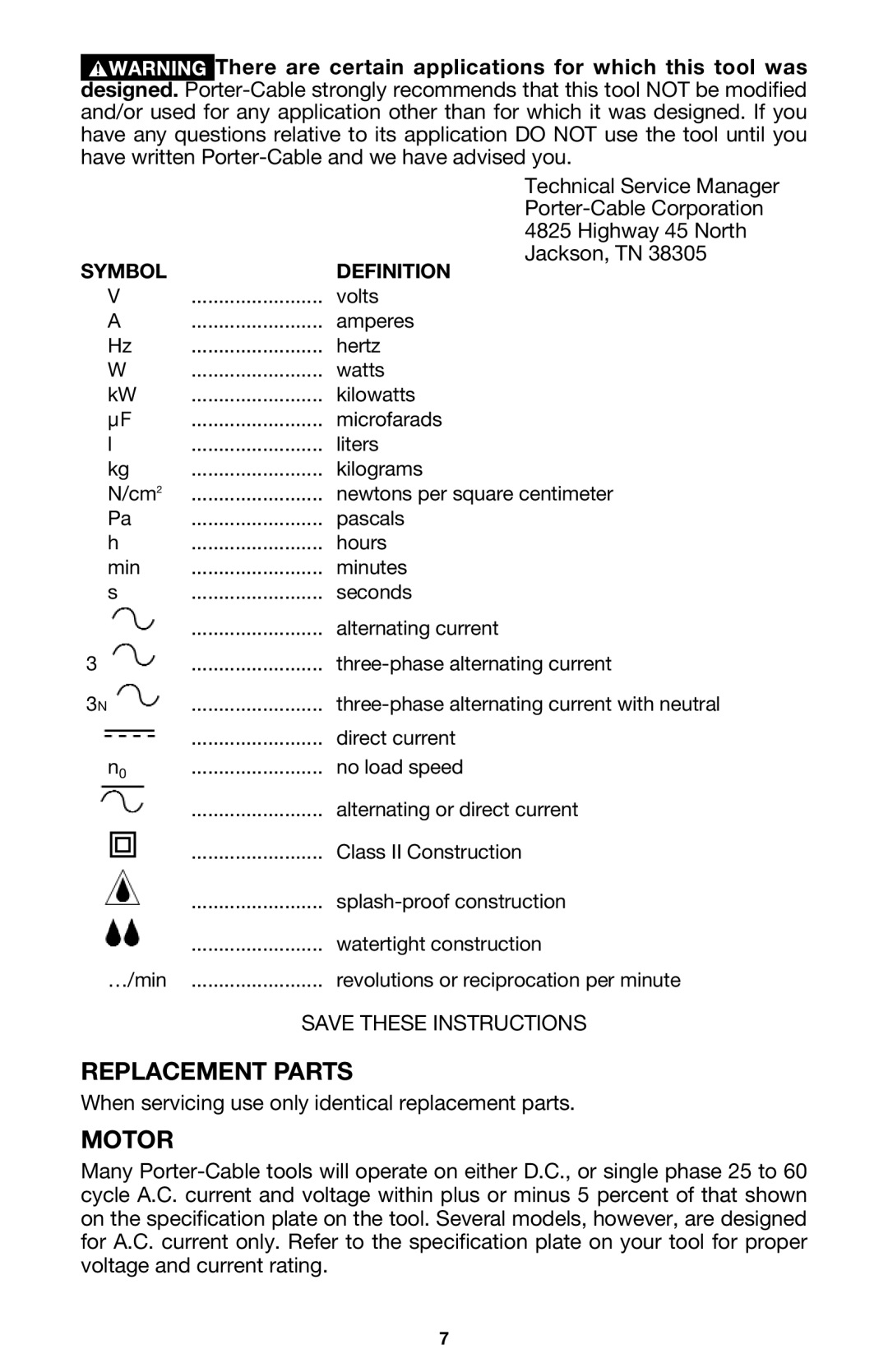 Porter-Cable 1500, 895736 instruction manual Replacement Parts, Motor 