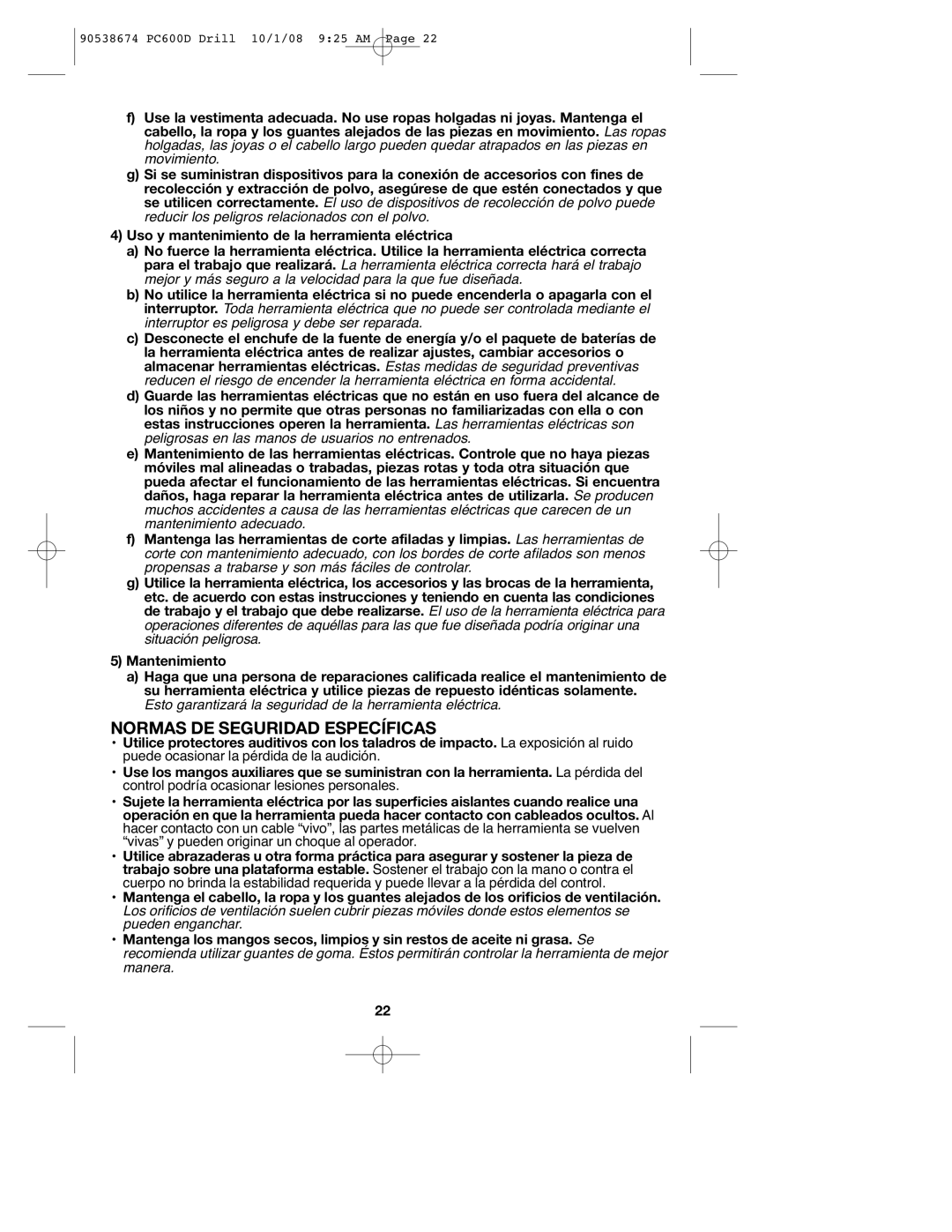 Porter-Cable 90538674, PC600D Normas DE Seguridad Específicas, Esto garantizará la seguridad de la herramienta eléctrica 