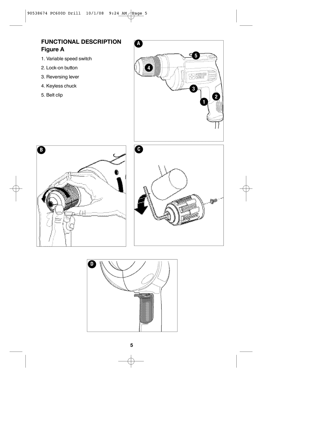 Porter-Cable PC600D, 90538674 instruction manual Functional Description Figure a 