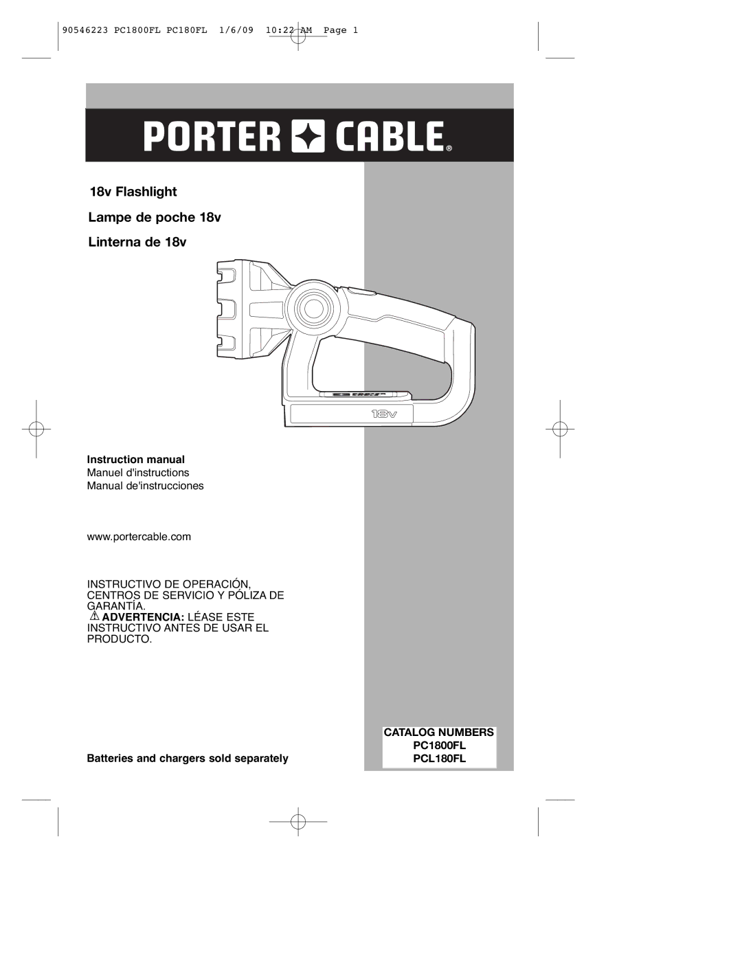 Porter-Cable PCL180FL, 90546223, PC1800FL instruction manual Catalog Numbers 